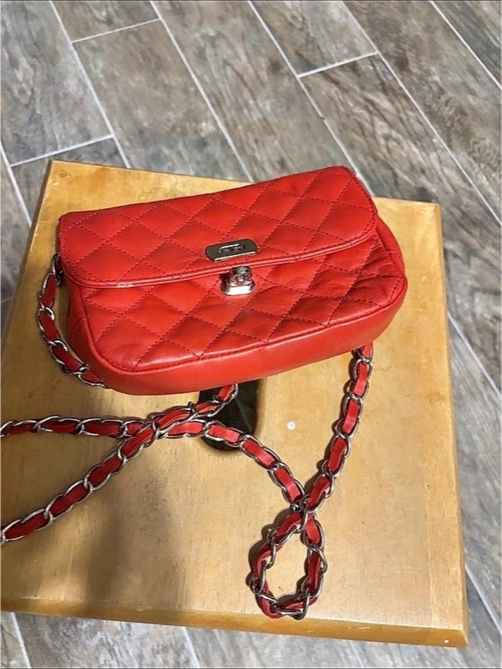 Quilted Chain Crossbody in Red Like New